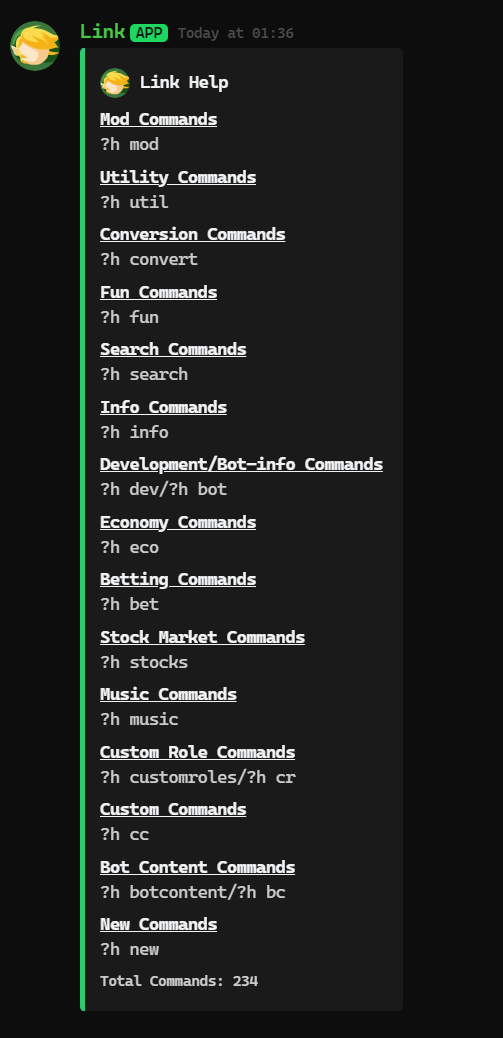 Link help command